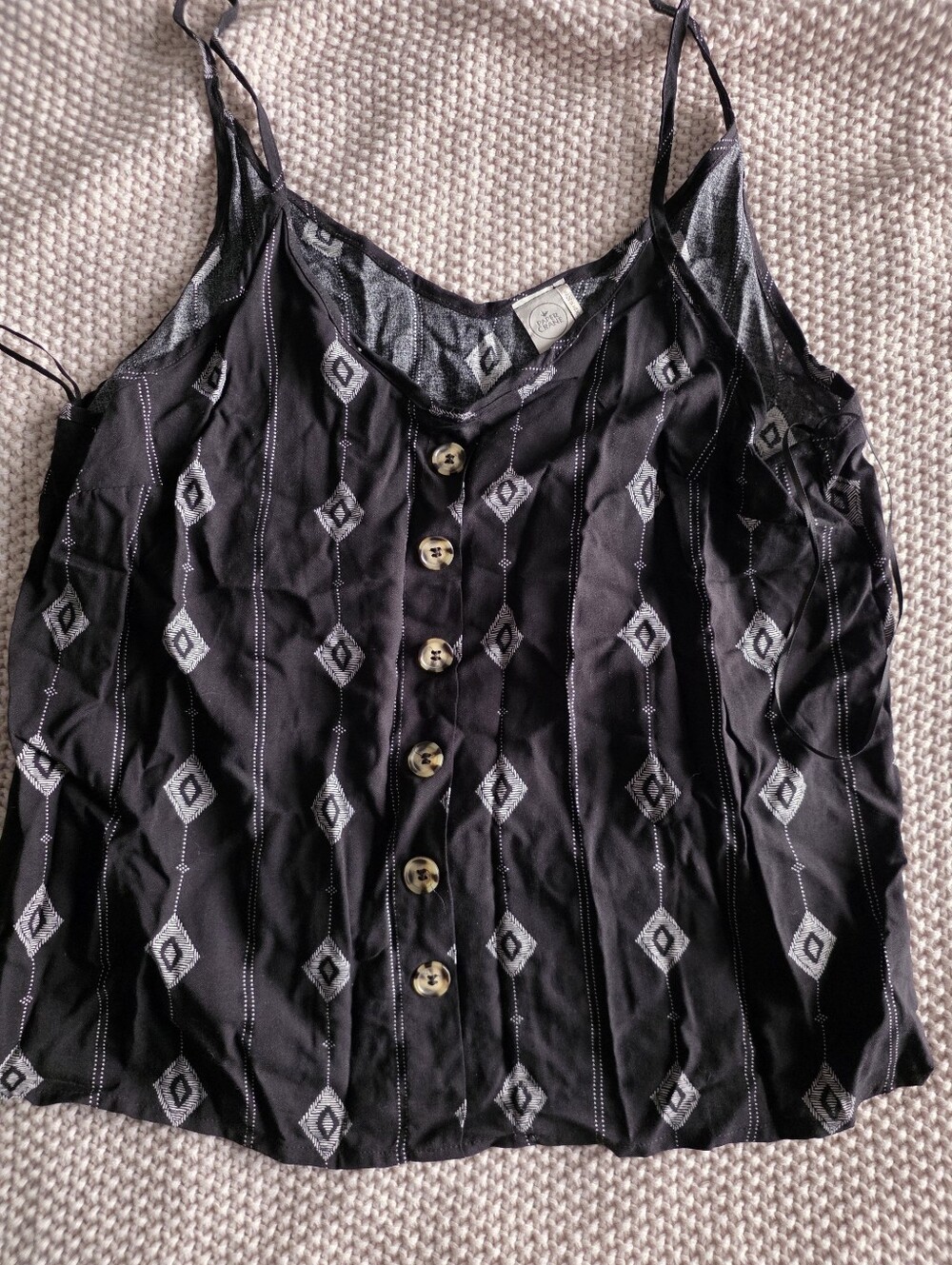 Black Patterned Button-Front Camisole